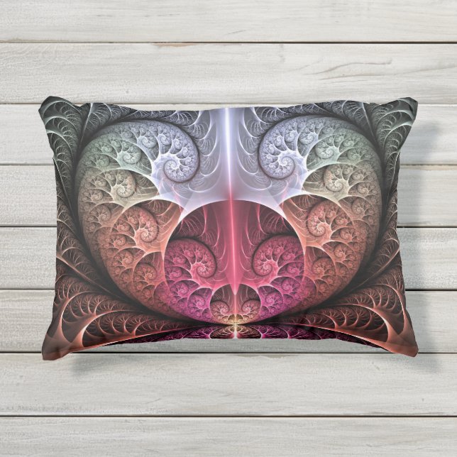 ハートビート、抽象芸術超現実的ファンタジーフラクタル・アート アウトドアクッション (正面)