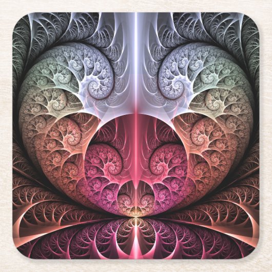 ハートビート、抽象芸術超現実的ファンタジーフラクタル・アート スクエアペーパーコースター (正面)
