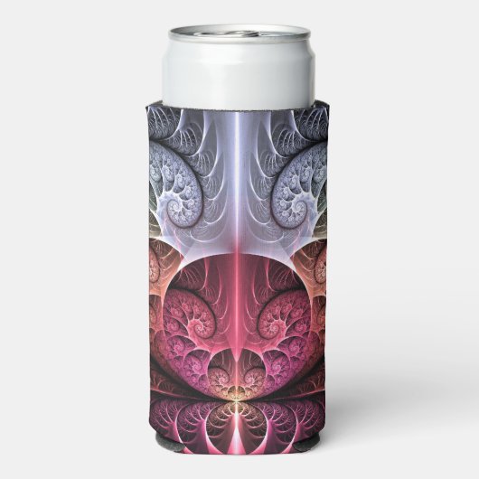 ハートビート、抽象芸術超現実的ファンタジーフラクタル・アート スリム缶クーラー (Seltzer裏面)