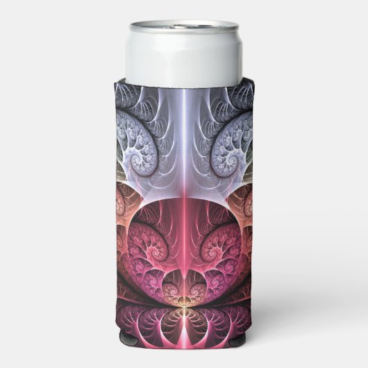 ハートビート、抽象芸術超現実的ファンタジーフラクタル・アート スリム缶クーラー (Seltzer正面)
