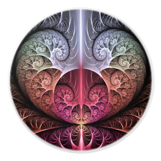 ハートビート、抽象芸術超現実的ファンタジーフラクタル・アート セラミックノブ (正面)