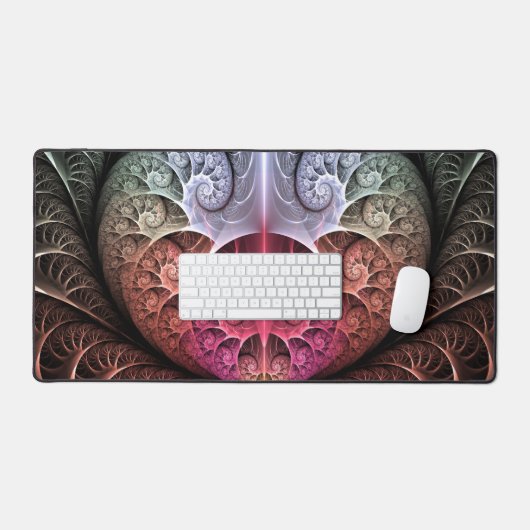 ハートビート、抽象芸術超現実的ファンタジーフラクタル・アート デスクマット (キーボード&マウス)