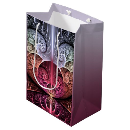 ハートビート、抽象芸術超現実的ファンタジーフラクタル・アート ミディアムペーパーバッグ (正面アングル)