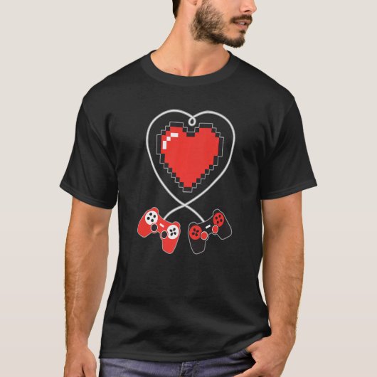 ハートピクセルビデオゲームコントローラValentines Day G Tシャツ (正面)