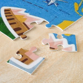 ハートピンと点々のあるランドマークを使用したワールドマップ ジグソーパズル (側面)