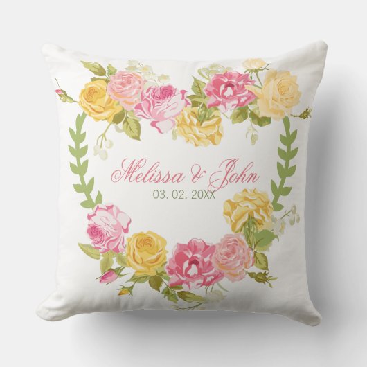 ハートピンクアンドイエローローズ クッション (正面)