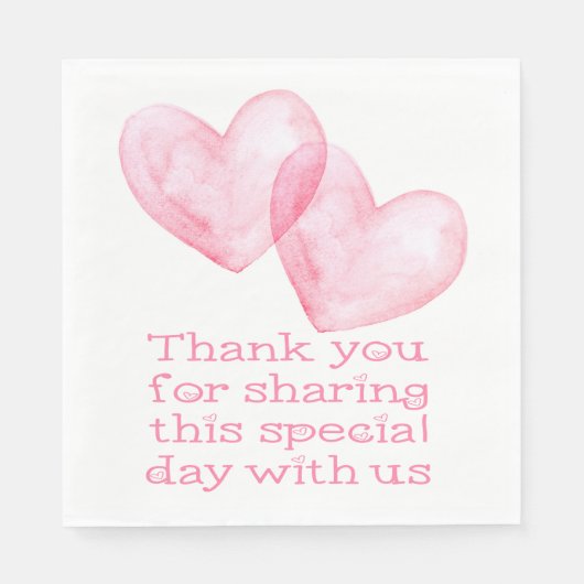 ハートピンクウォーター色ハートサンキュー結婚ズ スタンダードランチョンナプキン (正面)