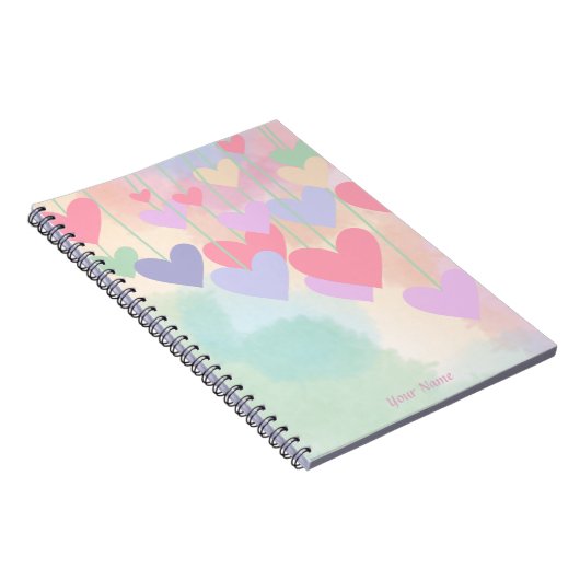 ハートピンクグリーンパープルウォーターパーソナライズされたカラー ノートブック (右側)