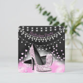 ハートピンクハイヒール誕生日シャルボードライト 招待状 (スタンド正面)