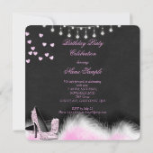 ハートピンクハイヒール誕生日シャルボードライト 招待状 (裏面)