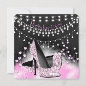 ハートピンクハイヒール誕生日シャルボードライト 招待状 (正面)