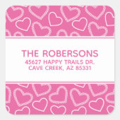 ハートピンク差出人住所ラベル スクエアシール (正面)