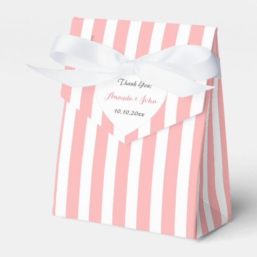 ハートピーチホワイトストライプ結婚式の引き出物サンキュー フェイバーボックス (正面サイド)