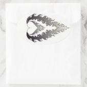 ハートファイアステッカー:シルバー 楕円形シール (バッグ)