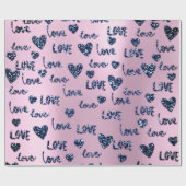 ハートファンシーピンクブルーネイビーグリッターラブバレンタイン ラッピングペーパー (フラット)