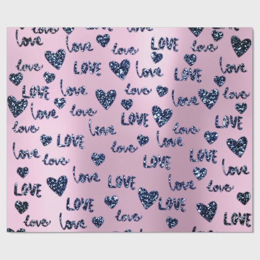 ハートファンシーピンクブルーネイビーグリッターラブバレンタイン ラッピングペーパー (フラット)