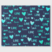 ハートファンシー海ブルーネイビーグリッターラブバレンタイン ラッピングペーパー (フラット)