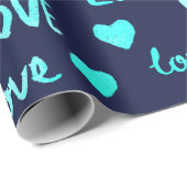 ハートファンシー海ブルーネイビーグリッターラブバレンタイン ラッピングペーパー (ロールコーナー)