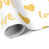 ハートファンシー金ゴールドホワイトラブ紙吹雪バレンタイン ラッピングペーパー (ロールコーナー)