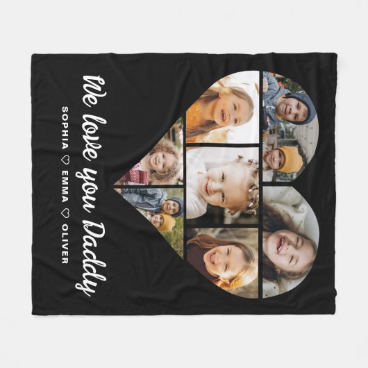 ハートファーザーズデイフォトインスタグラムコラージュ フリースブランケット (正面(横))