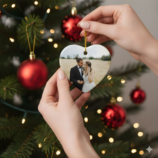 ハートファーストクリスマスオーナメント | 新婚フォト セラミックオーナメント