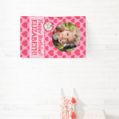 ハートフェアリーピンクの女の子フォトバースデーパーティーバナー 横断幕 (インサイチュ)