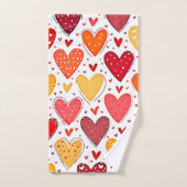 ハートフェカラフルルラブパターンデザイン バスタオルセット (ハンドタオル)