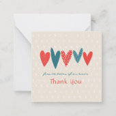 ハートフェルトサンキューハートスモールティール(緑がかった色)レッド ノートカード (正面)