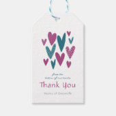 ハートフェルトサンキューハートティール(緑がかった色)マゼンタ ギフトタグ (正面)