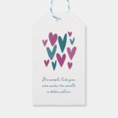 ハートフェルトサンキューハートティール(緑がかった色)マゼンタ ギフトタグ (裏面)