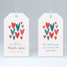 ハートフェルトサンキューハートティール（緑がかった色）レッド ギフトタグ