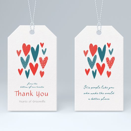 ハートフェルトサンキューハートティール（緑がかった色）レッド ギフトタグ