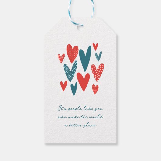 ハートフェルトサンキューハートティール（緑がかった色）レッド ギフトタグ (裏面)