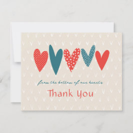 ハートフェルトサンキューハートティール（緑がかった色）レッド ノートカード