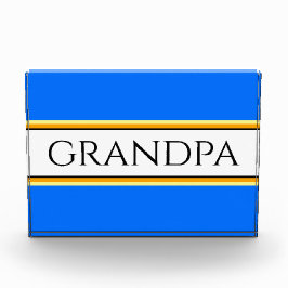 ハートフェルトスポーティブルーイエロー「GRANDPA」ストライプ フォトブロック