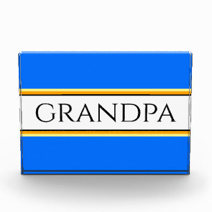 ハートフェルトスポーティブルーイエロー「GRANDPA」ストライプ フォトブロック
