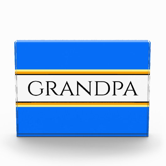 ハートフェルトスポーティブルーイエロー「GRANDPA」ストライプ フォトブロック (正面)