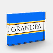 ハートフェルトスポーティブルーイエロー「GRANDPA」ストライプ フォトブロック (左)