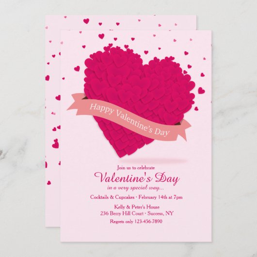 ハートフェルトバレンタインデー招待状 招待状 (正面/裏面)