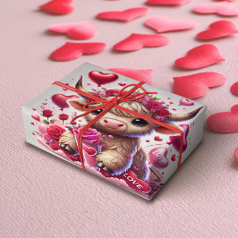 ハートフェルト甘いハイランドカウバレンタイン ラッピングペーパー