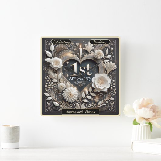 ハートフェルト1周年記念紙記念 スクエア壁時計 (ホーム)