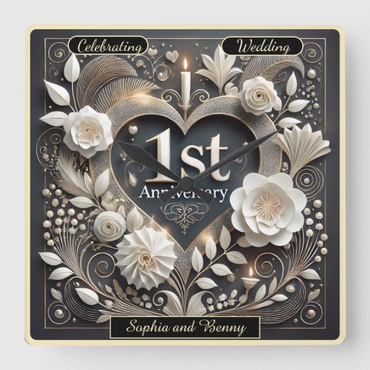 ハートフェルト1周年記念紙記念 スクエア壁時計 (正面)