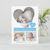 ハートフォトコラージブルージンガム男の赤ちゃん誕生 案内状 (スタンド正面)