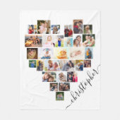 ハートフォトコラージュとスクリプト名（白） フリースブランケット (正面)