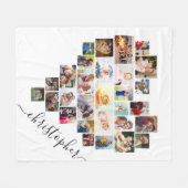 ハートフォトコラージュとスクリプト名（白） フリースブランケット (正面(横))