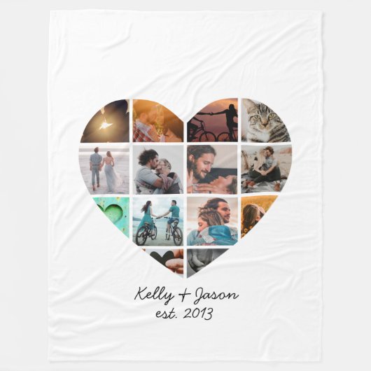 ハートフォトコラージュラブカップルファミリー フリースブランケット (正面)
