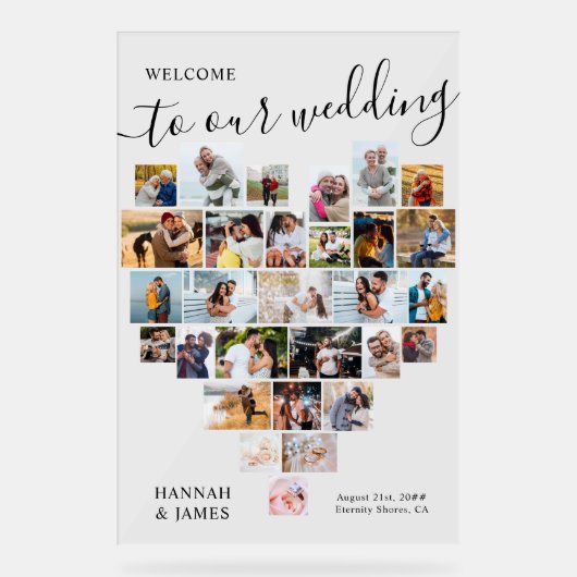 ハートフォトコラージュ29写真結婚の歓迎 アクリルサイン (正面)