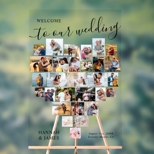 ハートフォトコラージュ29写真結婚の歓迎 アクリルサイン (ニュートラル)