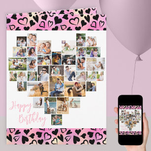 ハートフォトコラージュ ピンクのハート 誕生日プレゼント なんさいでも カード