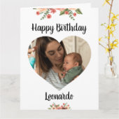ハートフォトスパーソナライズされたクリプト誕生日 カード (黄色い花)